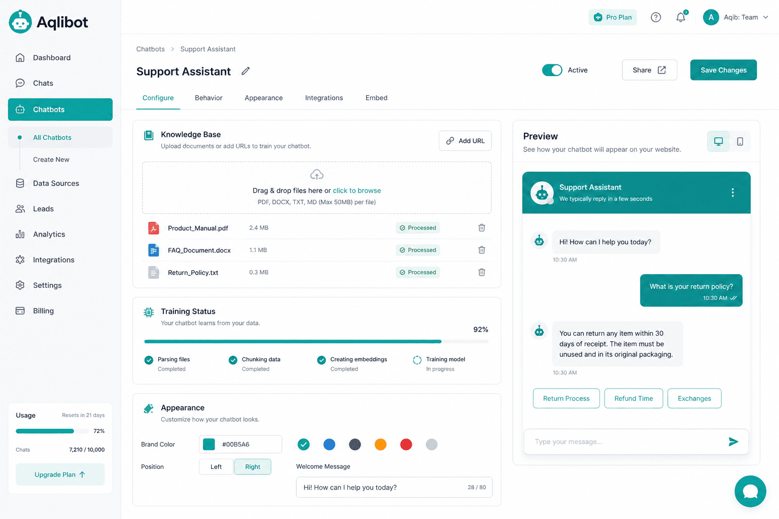 Aqlibot — No-Code Chatbot Builder preview