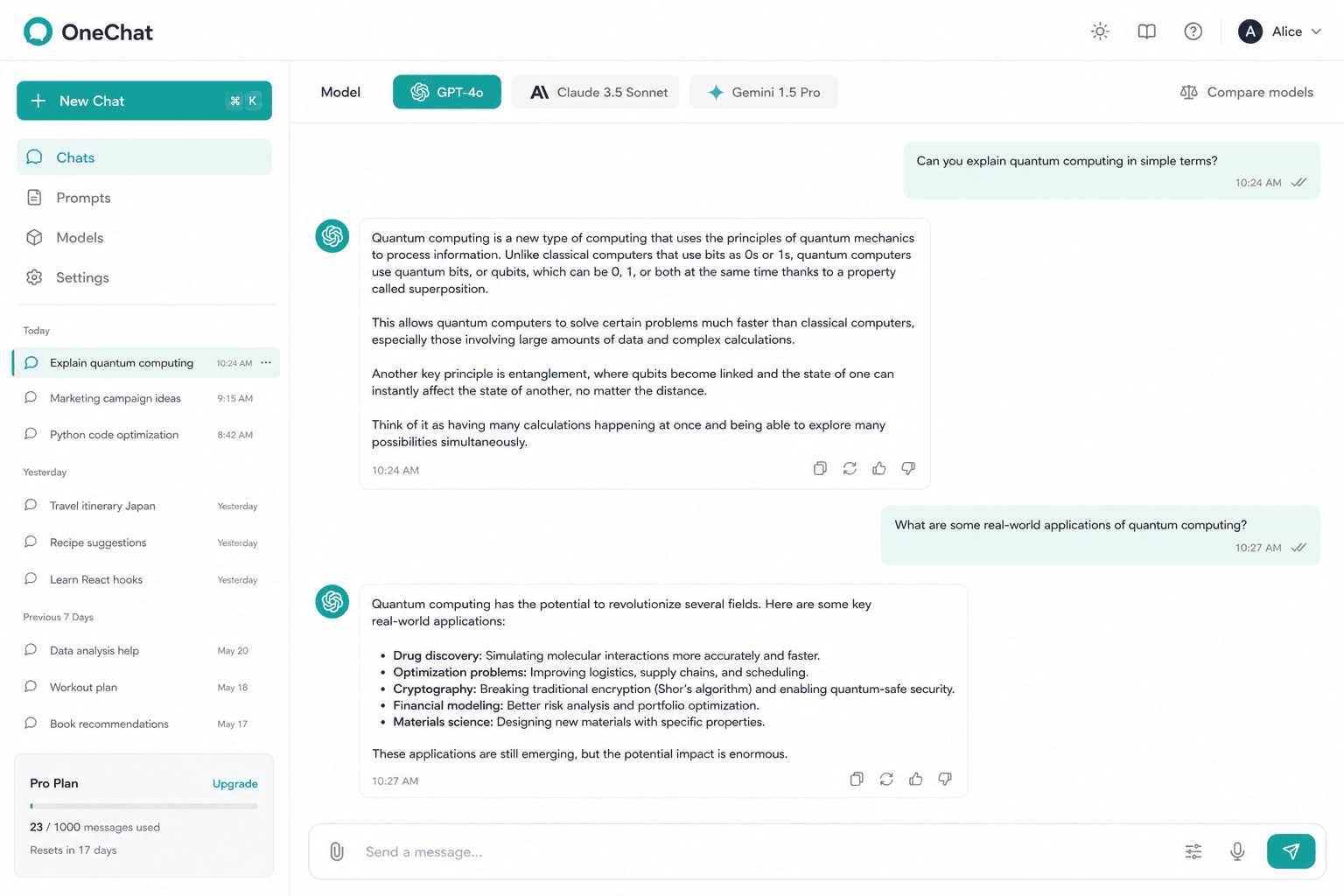 OneChat — Multi-Model AI preview